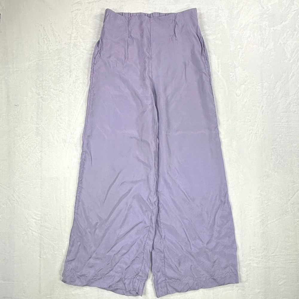 Soft Surroundings Lavender Cupro Viscose Wide Leg Pants XS High Rise Pockets
